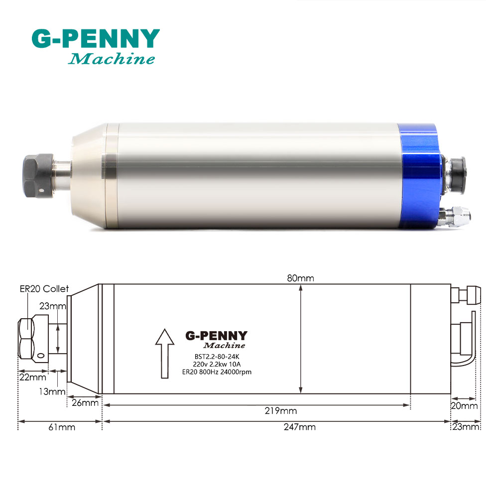 2.2kw ER20 D80 Metal Spindle W - 2.2Kw Water Cooled Spindle Kit Vfd recension och pris